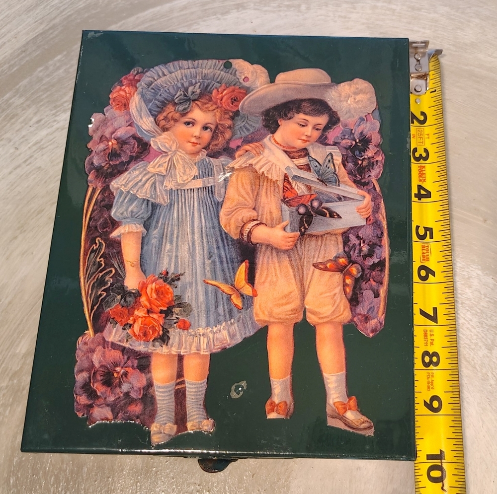 Vintage Style Decorative Box with Children Illustration